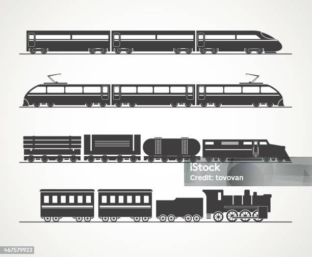 Moderne Und Vintagezug Silhouette Stock Vektor Art und mehr Bilder von Eisenbahn - Eisenbahn, Kontur, Vektor