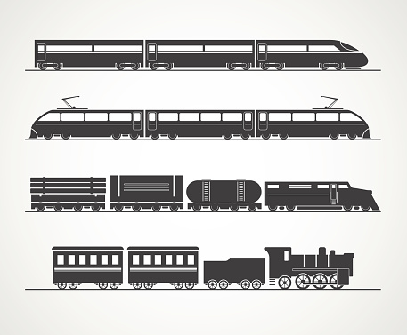 Modern and vintage train silhouette vector collection
