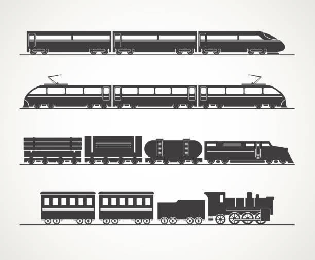 Modern and vintage train silhouette Modern and vintage train silhouette vector collection public transportation illustrations stock illustrations