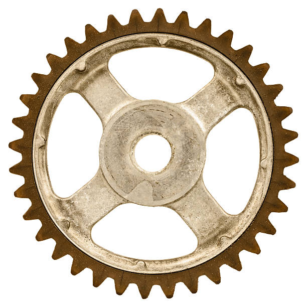 Retro styled image of an old gear wheel isolated on a white background
