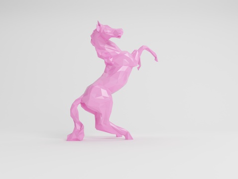 a pink horse figure standing on a white background in low poly style