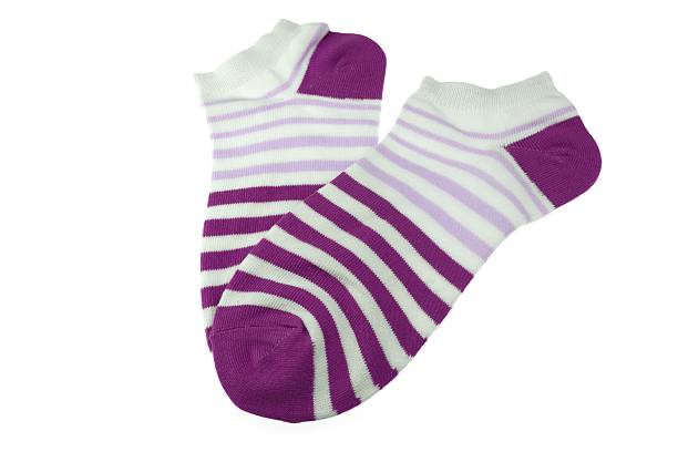 istock Pair Purple and White Striped Ladies Socks 467582722