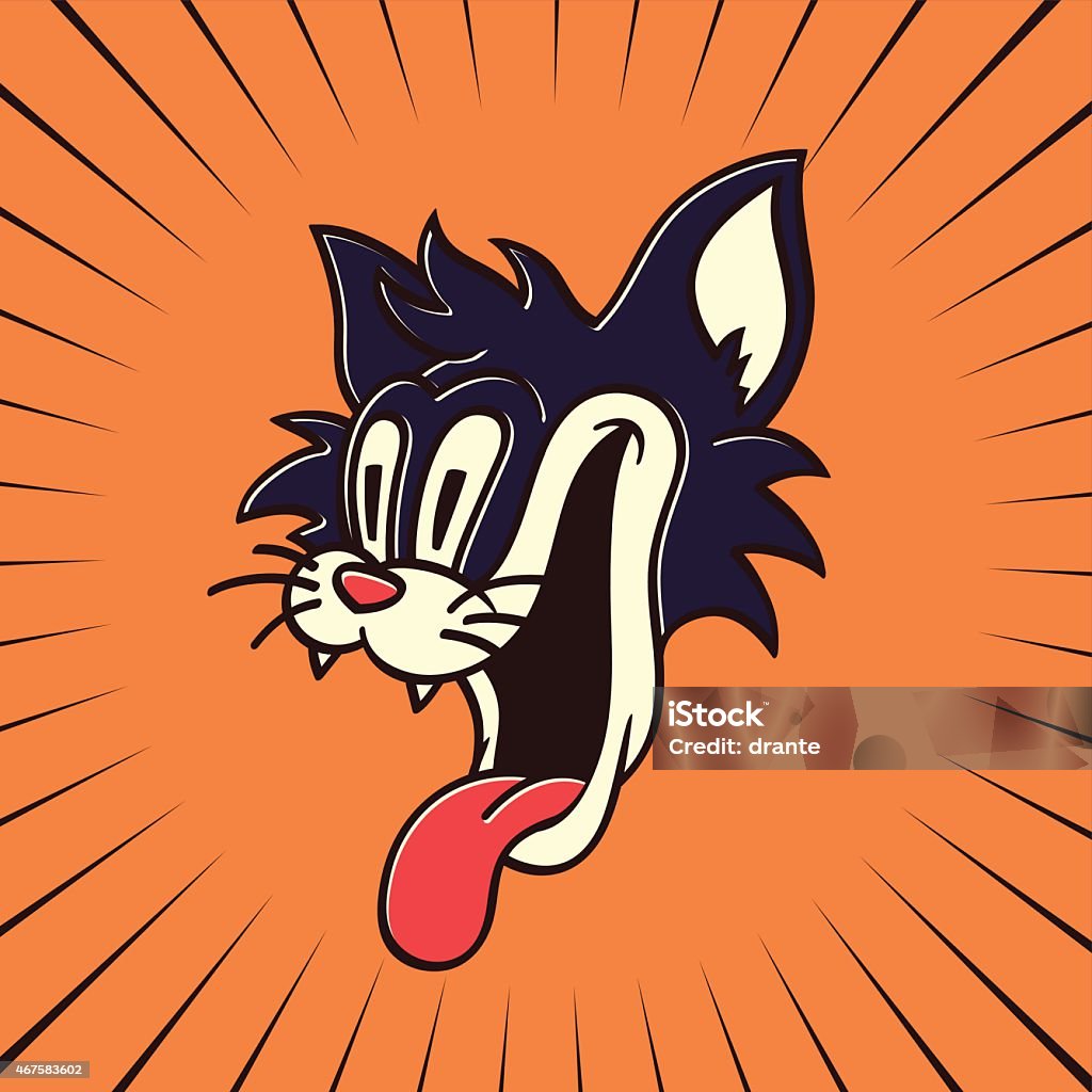 Vintage Cartoon Character Hungry Crazy Cat Smiling With Tongue Out Stock  Illustration - Download Image Now - iStock