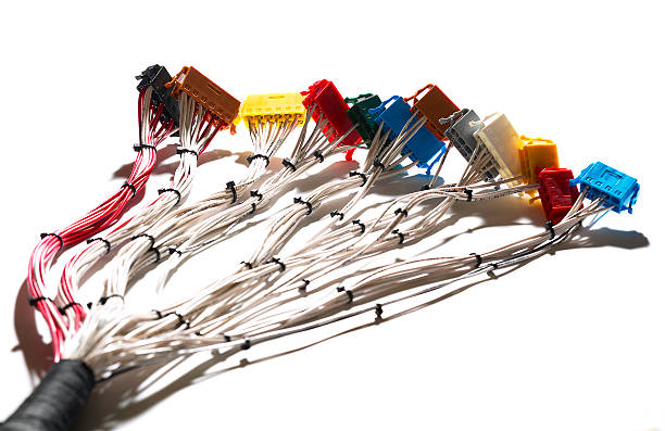 Cable harness, loom with connectors stock photo