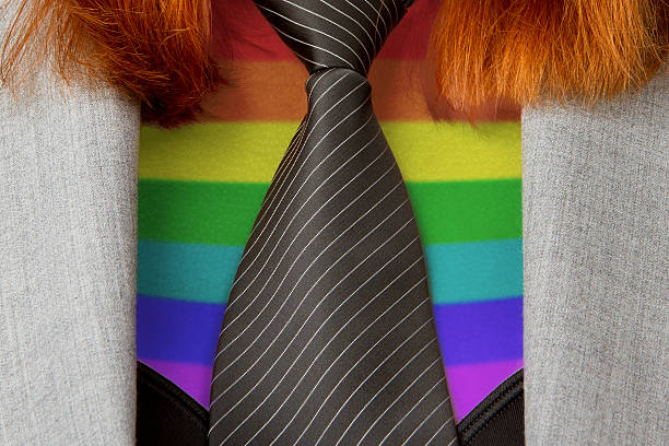 istock Caucasian business woman with a tie, rainbow flag pattern 467588813