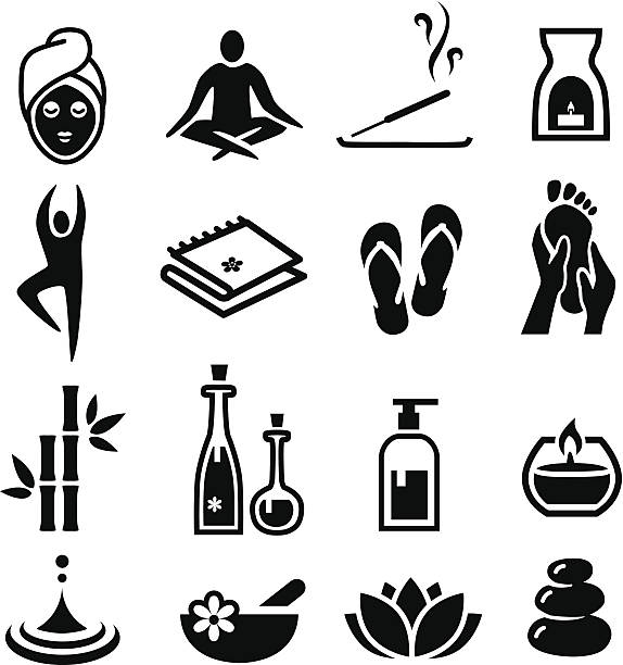 wellness und entspannung symbole - pampering stock-grafiken, -clipart, -cartoons und -symbole