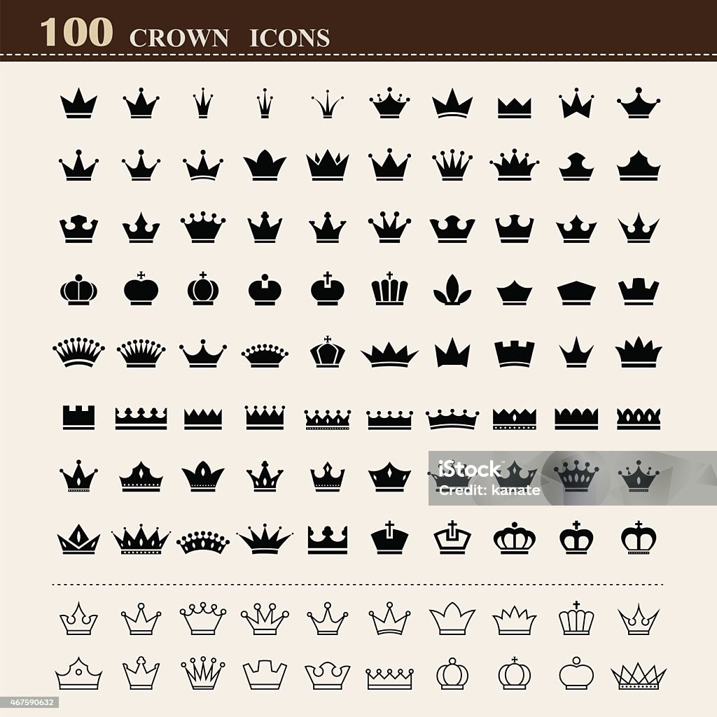 Ensemble de 100 icônes simple Crown - clipart vectoriel de Couronne - Couvre-chef libre de droits