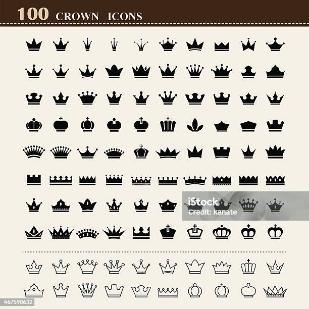 Ensemble De 100 Icônes Simple Crown Vecteurs libres de droits et plus d'images vectorielles de Couronne - Couvre-chef - Couronne - Couvre-chef, Icône, Roi - Monarque