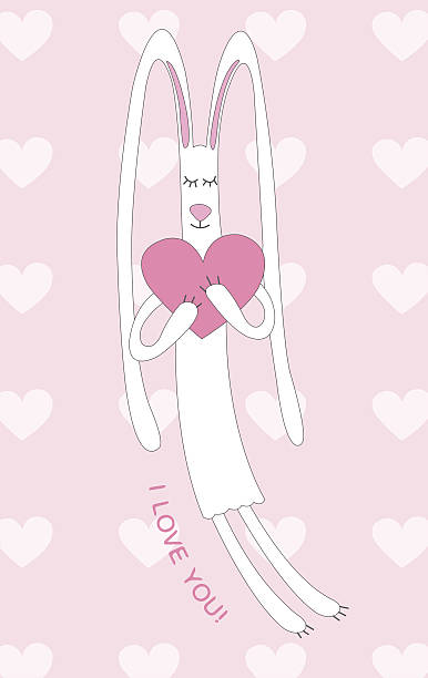 ilustraciones, imágenes clip art, dibujos animados e iconos de stock de conejo blanco con una rosa corazón - easter rabbit baby rabbit mascot