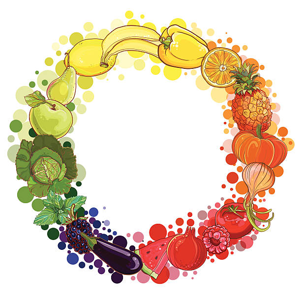 Rainbow fruit and vegetable circle vector art illustration