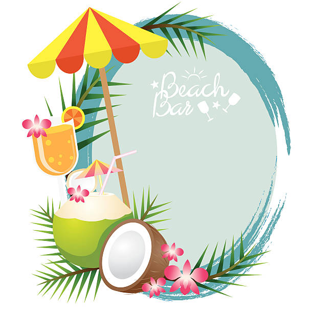 ilustraciones, imágenes clip art, dibujos animados e iconos de stock de coco cóctel de frutas y bastidor - coconut orchid flower hawaii islands