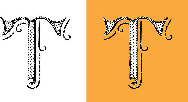 T, Letter, Alphabet, Type, Retro return, drop cap, monogram, circus vector art illustration