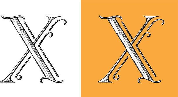 X, Letter, Alphabet, Type, Retro Return, drop cap, monogram, circus vector art illustration