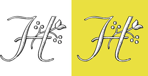 Letter H, Typo, Alphabet, Illumination, Ornament, Manuscript, Retro,monogram, Floral vector art illustration