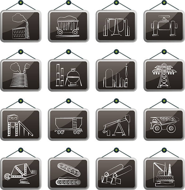 중공업 아이콘 - mining pipeline metallurgy oil industry stock illustrations