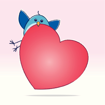 Cute Bluebird carrying a Big Red Heart on a Pink Gradient Background