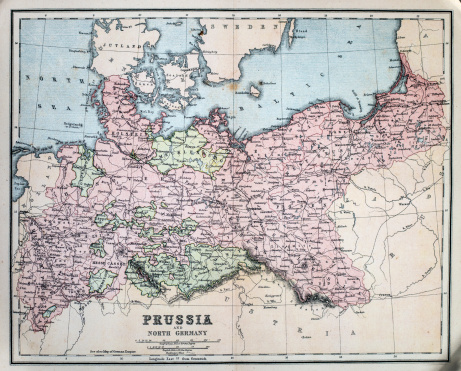 Victorian era map of Prussia originally published in 1880