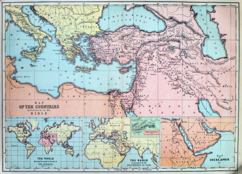 Victorian era map of Countries of the Bible originally published in 1880