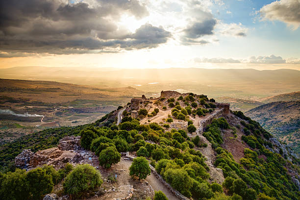 Castle Nimrod Ruins of medieval fortess Nimrod in northern Golan Heights in Israel israel stock pictures, royalty-free photos & images