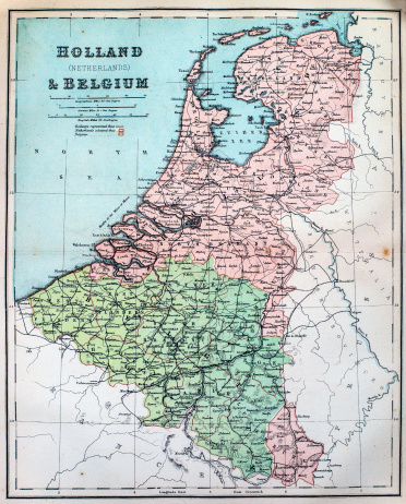 Victorian era map of Holland and Belgium originally published in 1880