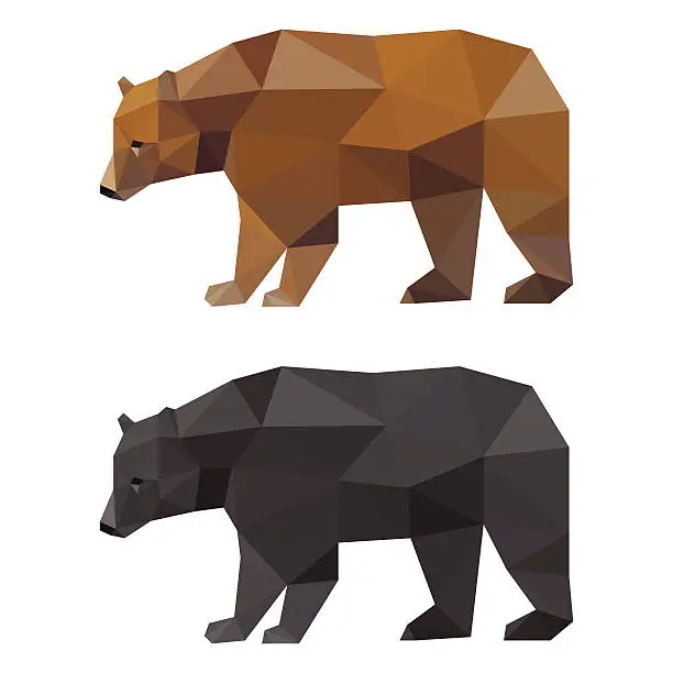 Vector illustration of Abstract polygonal geometric triangle bear set isolated on white background