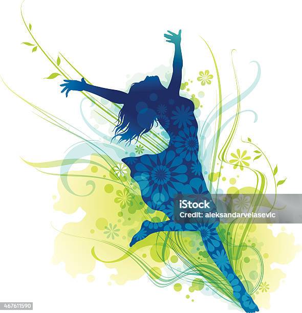 Fröhlich Junge Frau Silhouette Jumping Für Freude Stock Vektor Art und mehr Bilder von Frauen - Frauen, Hochspringen, Aquarell