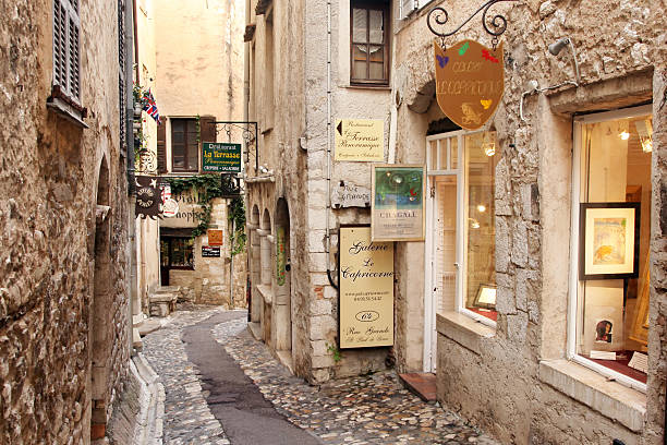 Valensole, France - July 15, 2012: Art Gallery selling pictures at a street of a small town in Provence