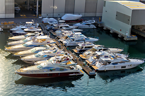Many yachts at the shipyard of Savona