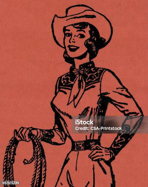 Cowgirl Stock Illustration - Download Image Now - Cowboy, Cowgirl, Rodeo