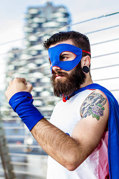 istock Hipster superhero showing fist 467615792