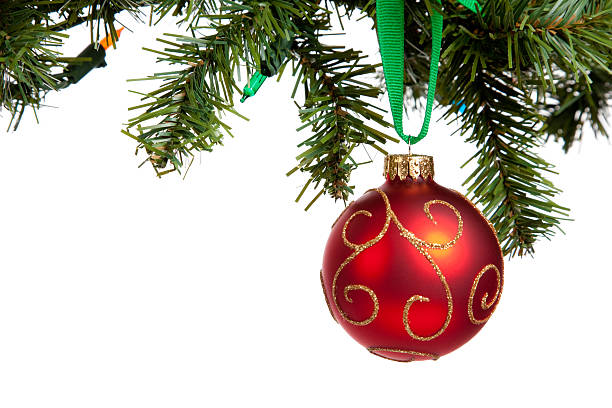 istock Red Christmas bauble hanging from garland 467618254