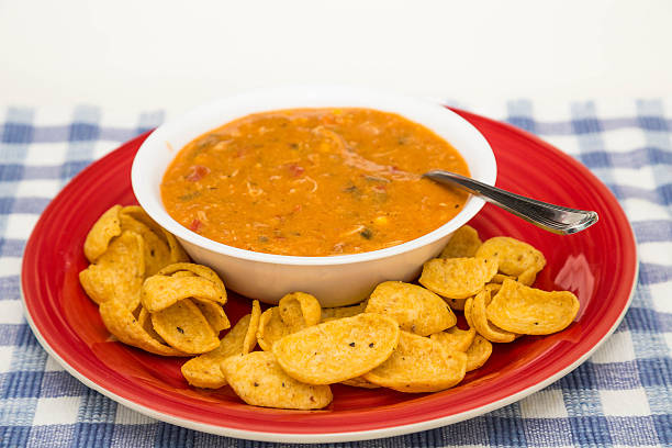 istock Chicken Tortilla Soup on Red Plate with Chips 467618618