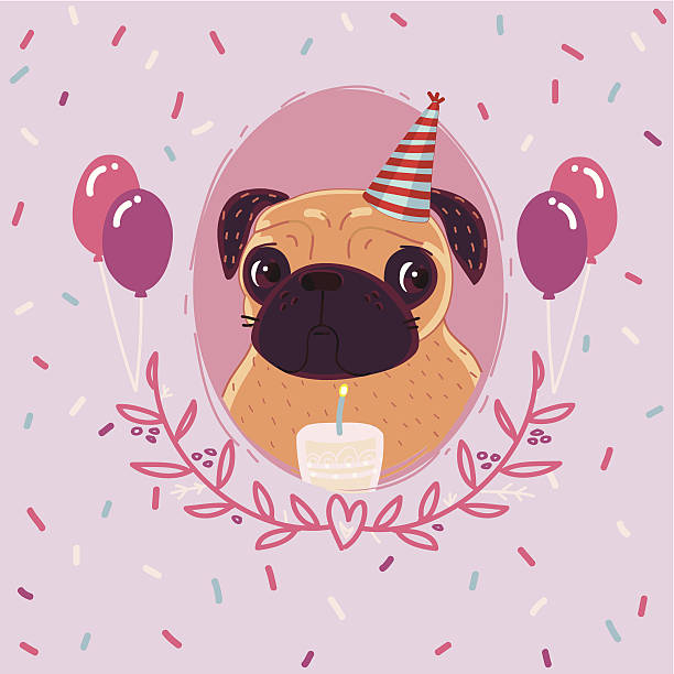 Pug Birthday Stockvectorkunst en meer beelden van Mopshond - Mopshond,  Verjaardag, Cupcake - iStock