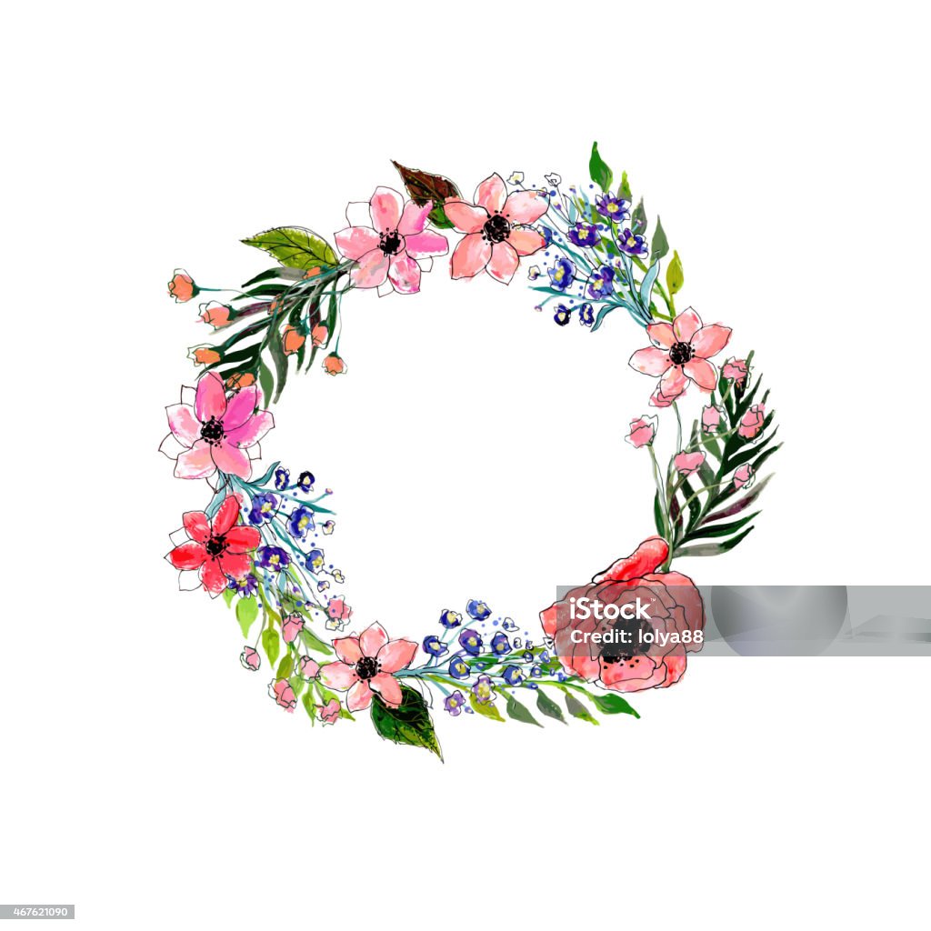 Watercolor flowers wreath Watercolor flowers wreath. Hand painted vector illustration. 2015 stock vector