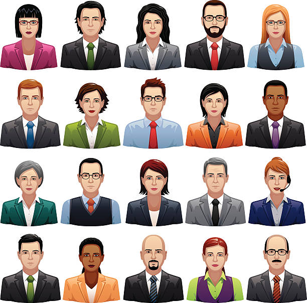 Businessmen and Busineswomen Icons Set of business characters. black hair illustrations stock illustrations