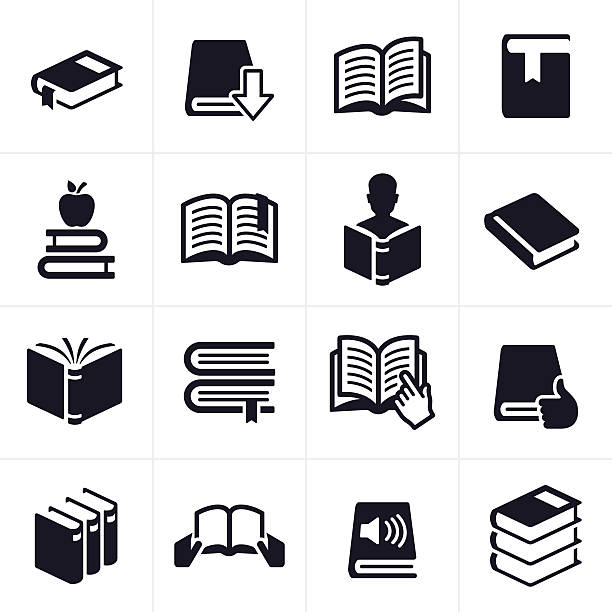 Books and Education Learning Icons and Symbols Book, reading and education icon and symbol set.There are 16 icons total. There are 3D open books, books with bookmarks, closed books, reference books and books representing social media, audibooks and people reading. EPS 10 file. magazine publication stock illustrations
