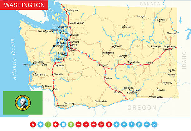 Washington State Map - USA Highly detailed map of Washington state (USA). oregon us state stock illustrations