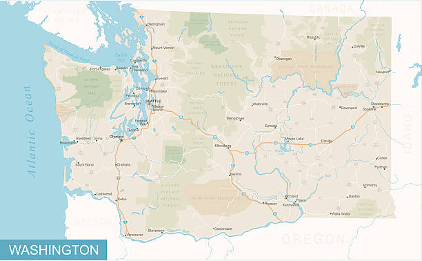 Washington State Map - Illustration Highly detailed map of Washington state (USA). oregon us state stock illustrations