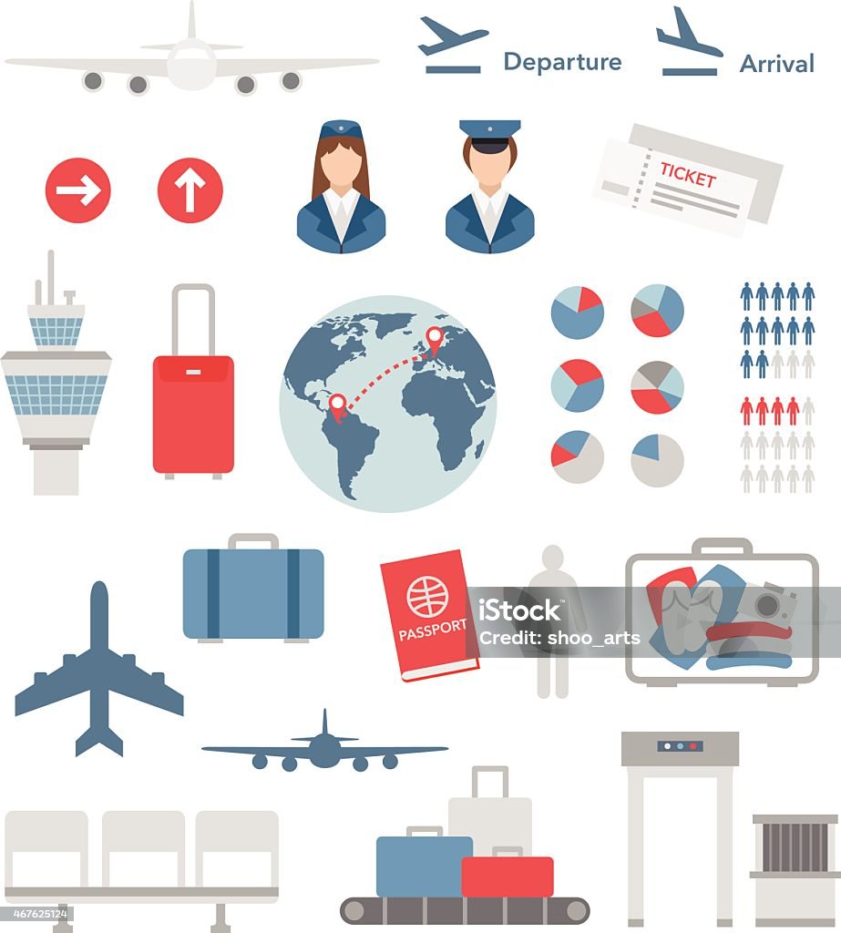Aeropuerto plano infografía elementos y los iconos vector - arte vectorial de Infografía libre de derechos