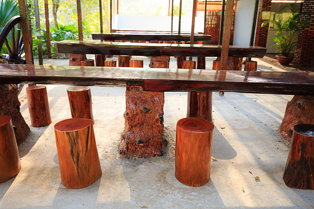 istock Wooden tables and chairs in a cafe 467625270