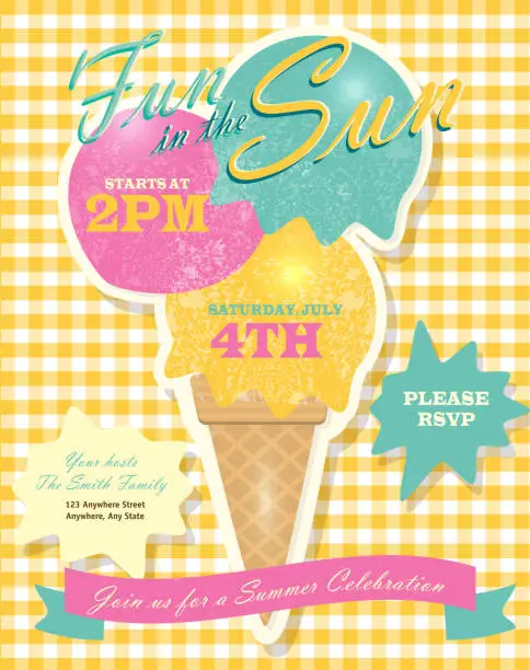 Vector illustration of Sweet summer party template invitation design with ice cream cone