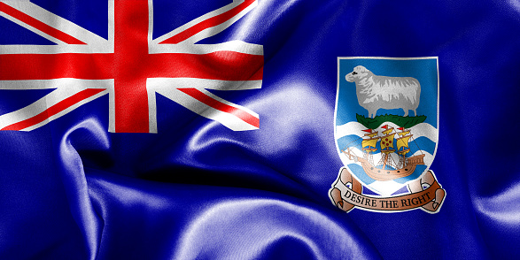 Falkland Islands flag texture creased and crumpled up with light and shadows