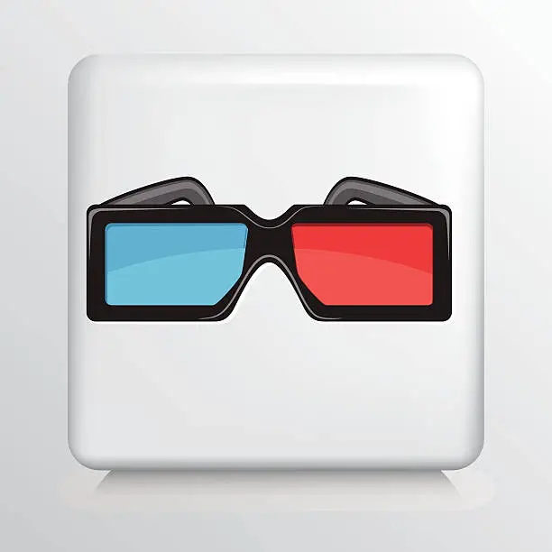 Vector illustration of Square Icon With A Pair of Squared Framed 3D Glasses