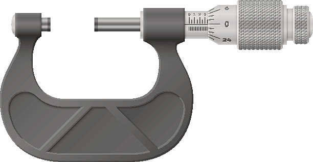 Micrometer isolated on white Tool to measure distance with high accuracy. Qualitative vector illustration for engineering, measuring instrument, technology, craft, development, etc. It has transparency, blending modes, blend, gradients micrometer screw gauge stock illustrations