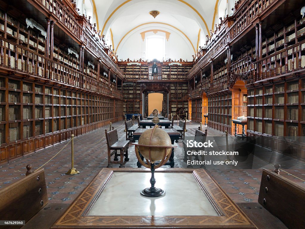 Palafoxiana Library in Puebla, Mexico Puebla, Mexico - January 10, 2015: View along the main room of the Biblioteca Palafoxiana library. Puebla City Stock Photo