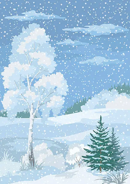 Vector illustration of Christmas Winter Forest Landscape