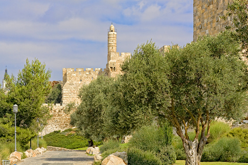 The tallest tower of the Citadel, the Phasael in the Old City of Jerusalem, Israel.