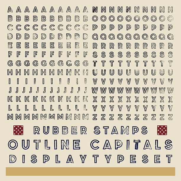 illustrazioni stock, clip art, cartoni animati e icone di tendenza di timbro contorno typeset - rubber stamp alphabet typescript grunge
