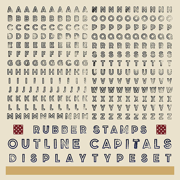 고무도장 외형선 typeset - rubber stamp typescript alphabet letterpress stock illustrations