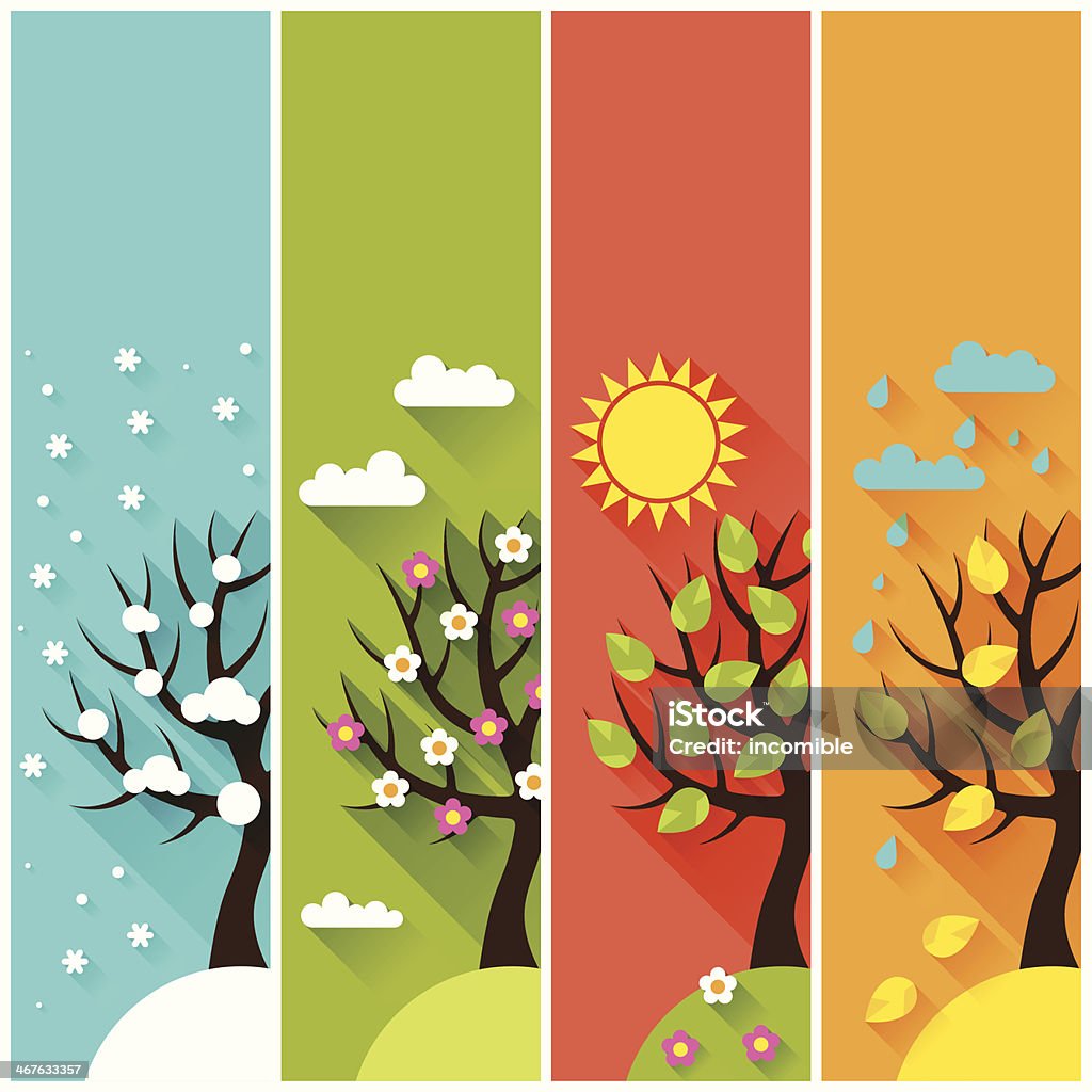 banners verticales con invierno, primavera, verano, otoño, árboles. - arte vectorial de Estación - Entorno y ambiente libre de derechos